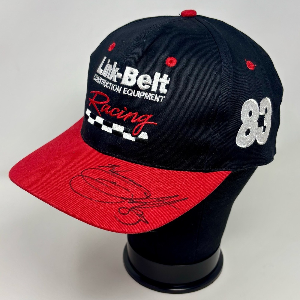 Link Belt Racing Vintage Snapback NASCAR Hat Cap #83 Signed Wayne Grubb 1990s